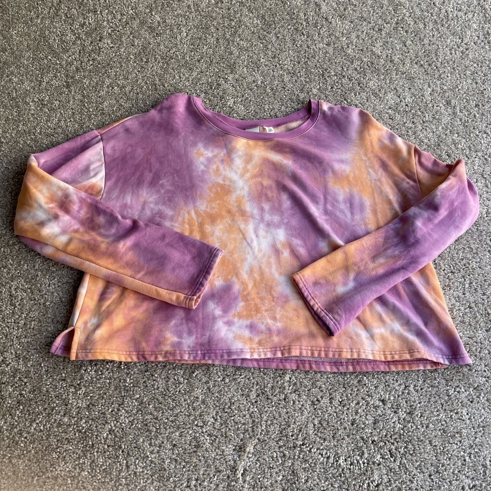 BP. Shirt Womens M Multicolor Tie Dye Cropped Crew Neck Long Sleeve Knit Top